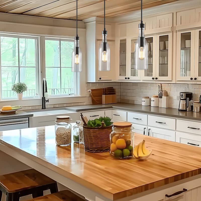 Modern Farmhouse 1-Light Bottle Glass Island Pendant Lights for Dining Room