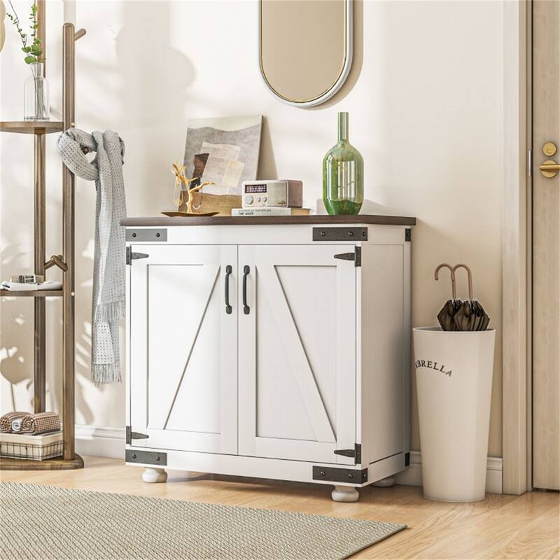 Modern Kitchen Storage Sideboard Cabinet with Sliding Barn Door and Adjustable Shelves - 31.1" W x 15.4" D x 31.1" H