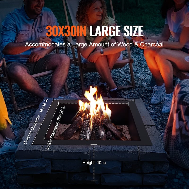 Black Carbon Steel Fire Pit Ring Liner, 8 Panels, Rust Resistant