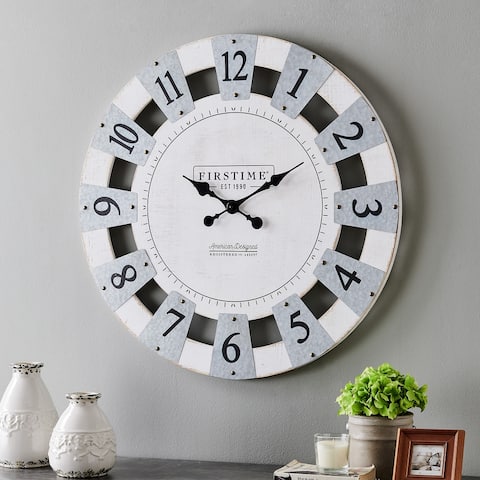 FirsTime & Co. Farmington Farmhouse Plaques Clock 31.5", American Crafted, Aged White, Fir Wood, 31.5 x 1.25 x 31.5 in