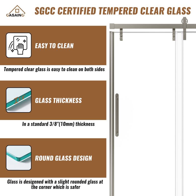 60 in. W x 76 in. H Frameless Shower Door with Tempered Glass
