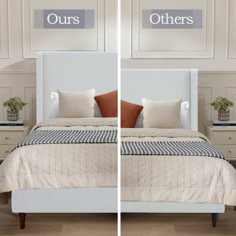 Upholstered King Bed with 54 Inch High Headboard, Cream White Boucle Fabric, Easy Assembly, No Box Spring Needed