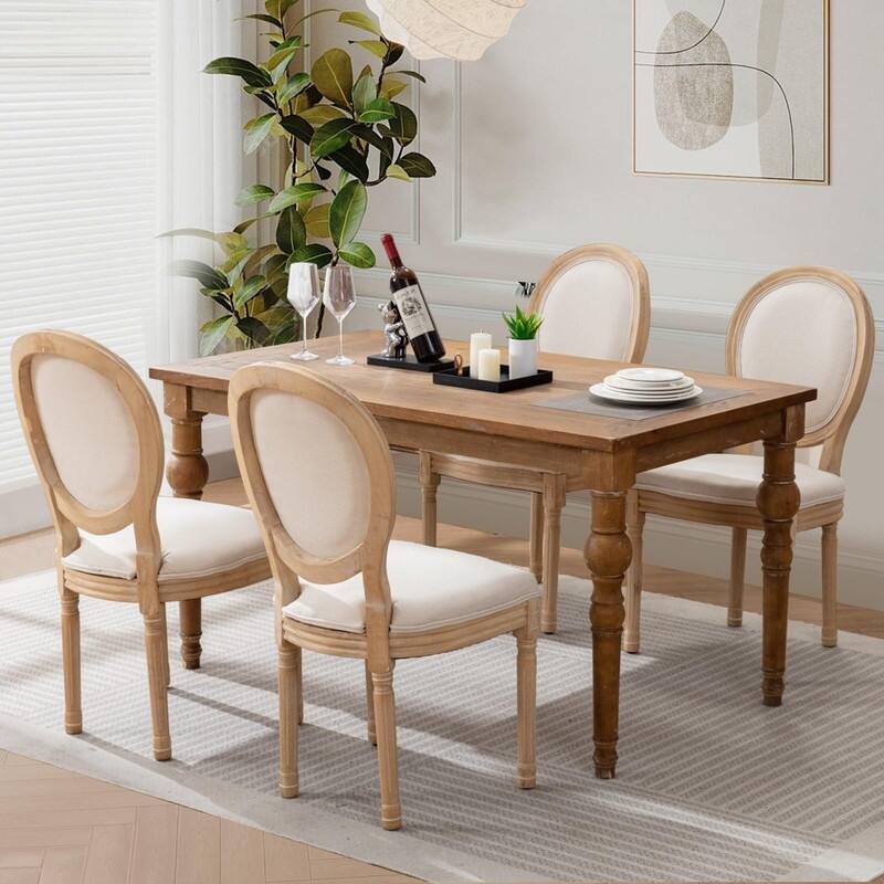 Upholstered French Style Nailhead Dining Chairs(Set of 4) - BeigeSolidBlack Linen