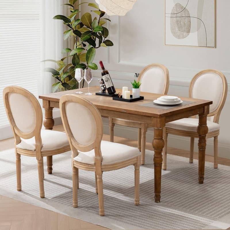 Upholstered French Style Nailhead Dining Chairs(Set of 6) - BeigeSolidBack Set of 4