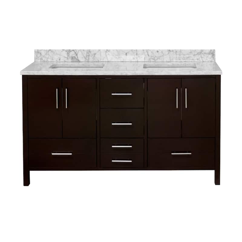 KitchenBathCollection California 60" Double Bathroom Vanity with Carrara Marble Top
