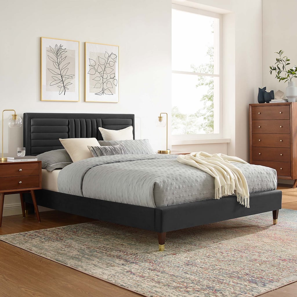 Sofia Channel Tufted Performance Velvet Queen Platform Bed