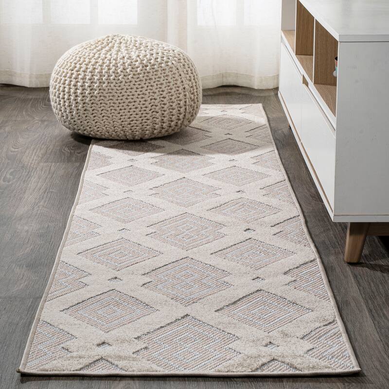 JONATHAN Y Haze High-Low Pile Ogee Trellis Tone-on-Tone Indoor/Outdoor Area Rug