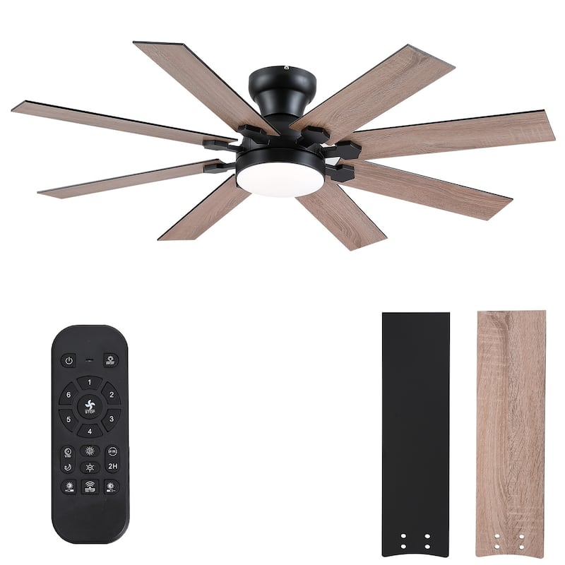 52 Inch Flush Mount Ceiling Fan with Light,8 Blades,Reversible Airflow,DC Motor,Remote and APP Control - 52 Inches
