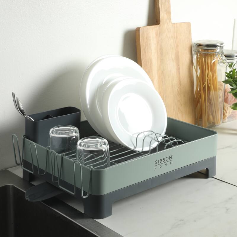 Gibson Home Nestcraft Full Size Rust Resistant Dish Rack with Drain Board and Flatware Caddy