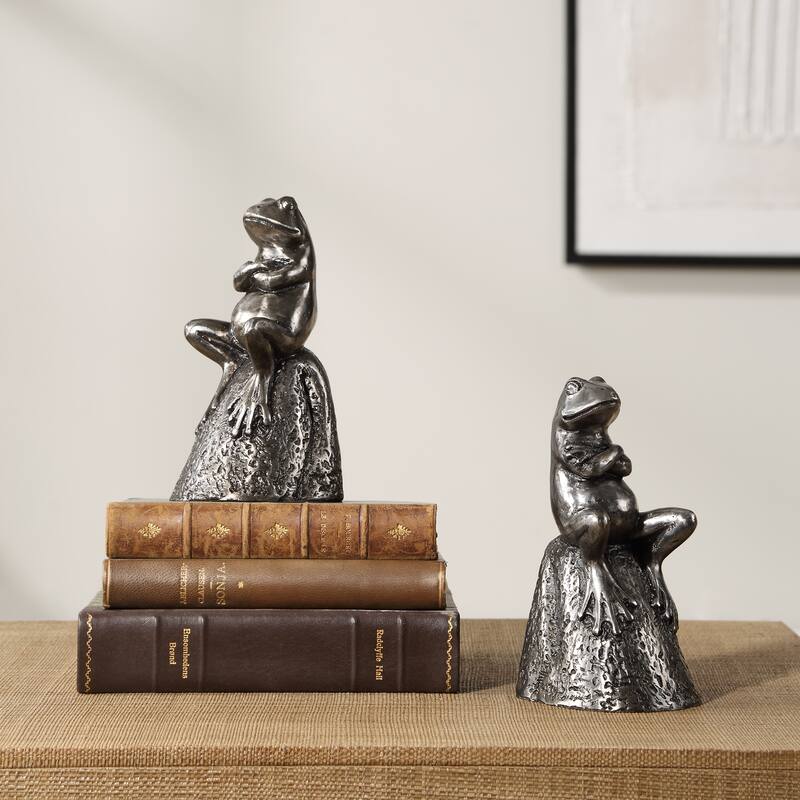 Uttermost Daydreaming Frogs Aged Silver Bookends, Set of 2 - 7'' H X 3.75'' W X 3.5'' D