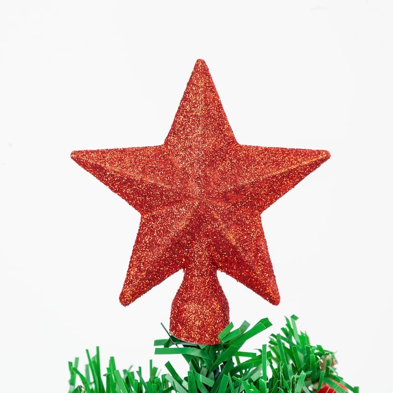 Joyfy 23 Inch Artificial Mini Xmas Pine Tree with LED String Lights and Ornaments