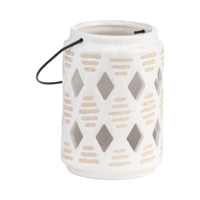 Sagebrook Home Ceramic Diamond Cut Out Lantern