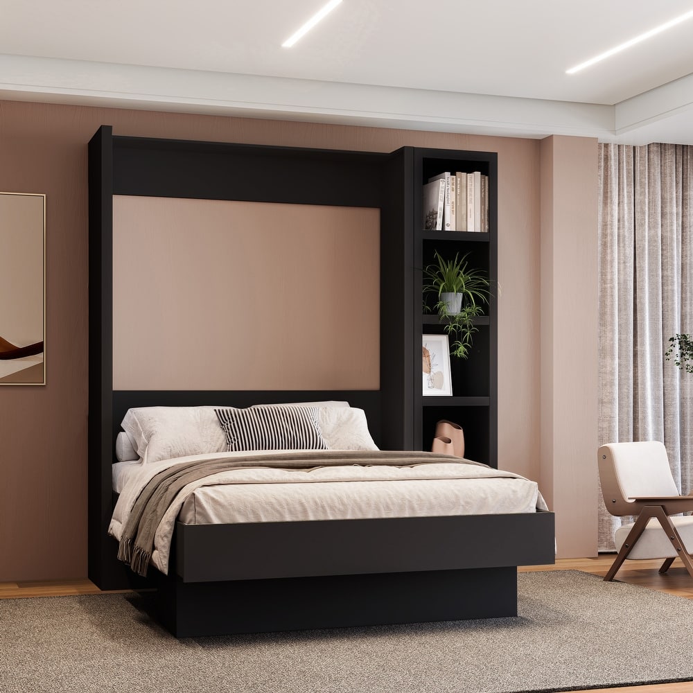 Easy-Lift Full Murphy Wall Bed in with Bookshelf