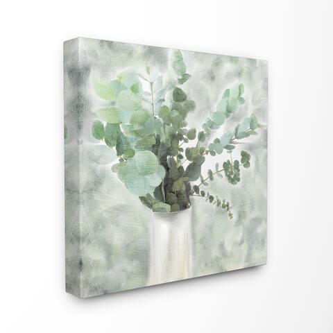 Porch & Den Sage Green Painterly Eucalyptus In White Vase Canvas Wall Art - Multi-Color