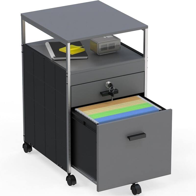 Rolling File Cabinet w/ 2 Drawers - Grey