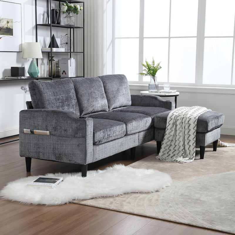 HOMEFUN Chenille Upholstered L-Shaped Living Room Sofa with Storage Ottoman