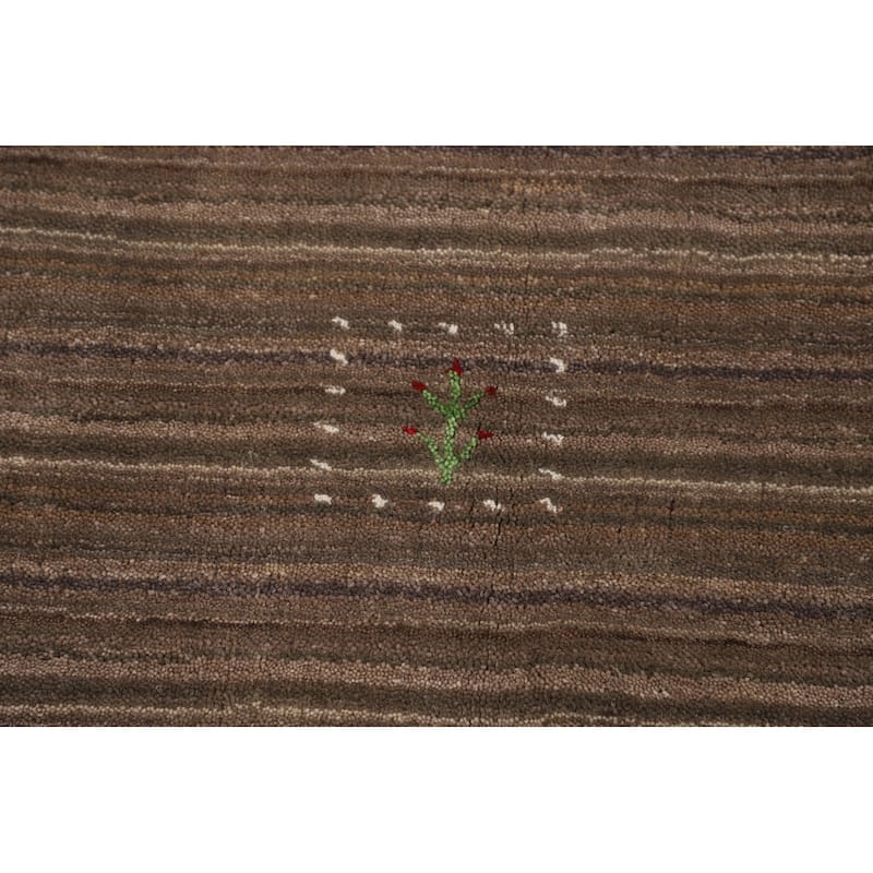 Striped Brown Gabbeh Oriental Area Rug Handmade Wool Carpet - 5'0"x 7'11"