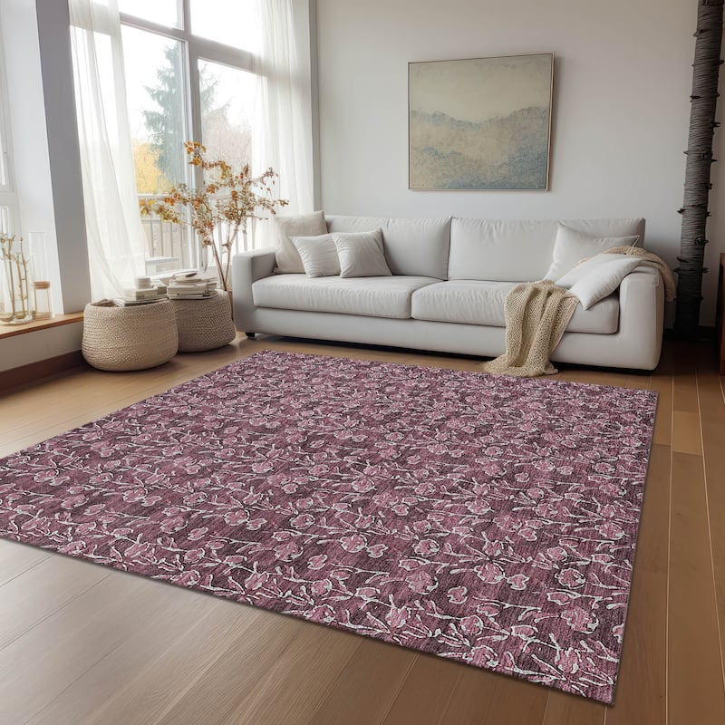 Machine Washable Indoor/ Outdoor Chantille Modern Floral Impressions Rug