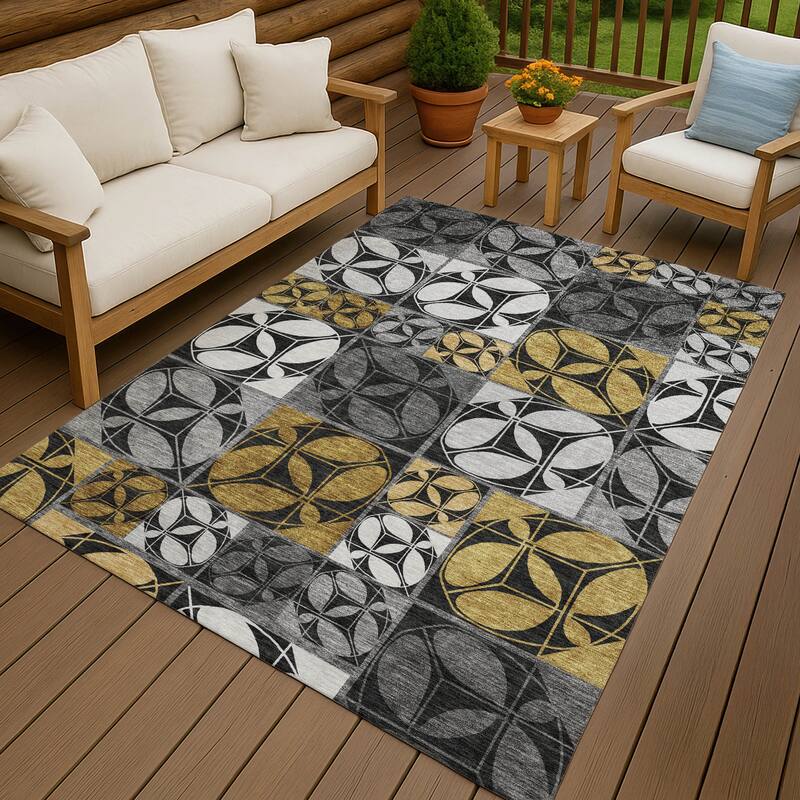 Machine Washable Indoor/ Outdoor Patch Lupton Chantille Rug - Black - 10' x 14'