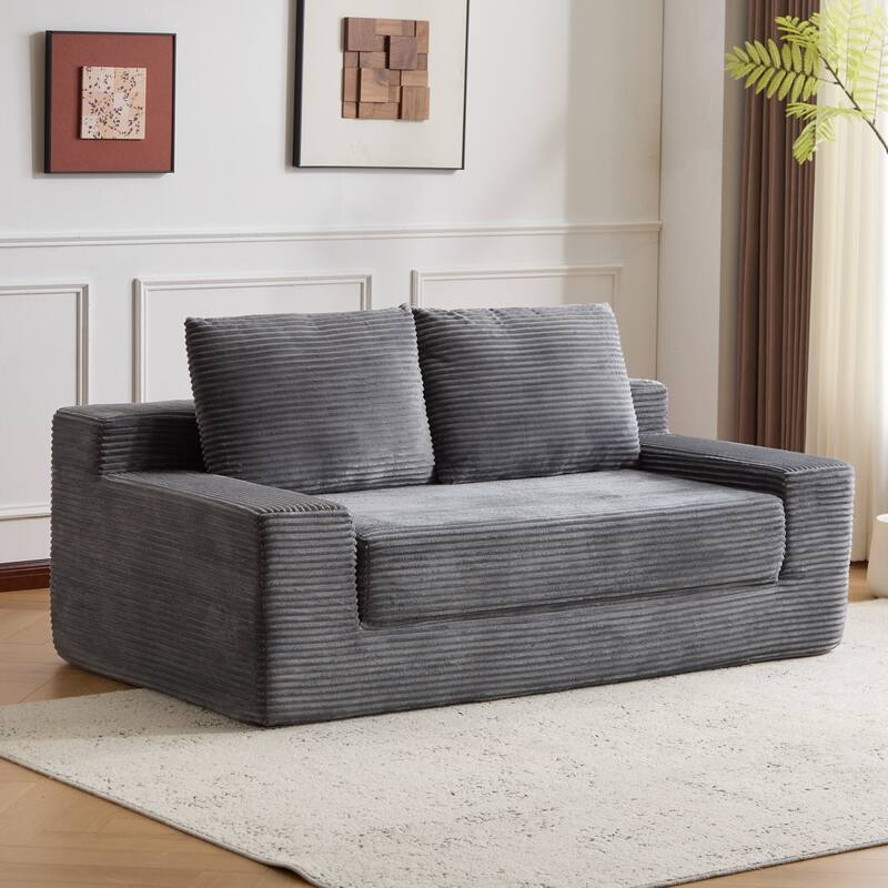 Anmytek Plush Soft Corduroy Modern Small Deep Seat Loveseat Sofa Bed with Reversible Cushions Pillows No Assembly Required - DARK GREY