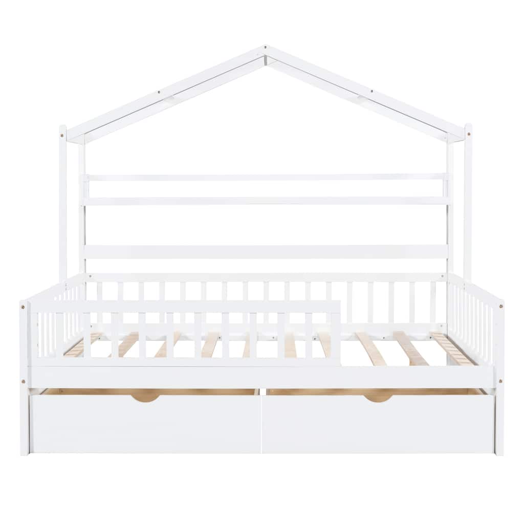 Wooden Full Size House Bed with 2 Drawers,Kids Bed with Storage Shelf