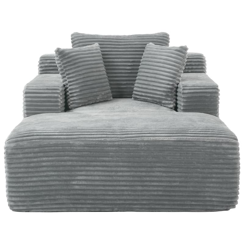 Corduroy Chaise Lounge Sofa Bed with Removable Pillows, Pocket Spring Cushion and No Assembly Required