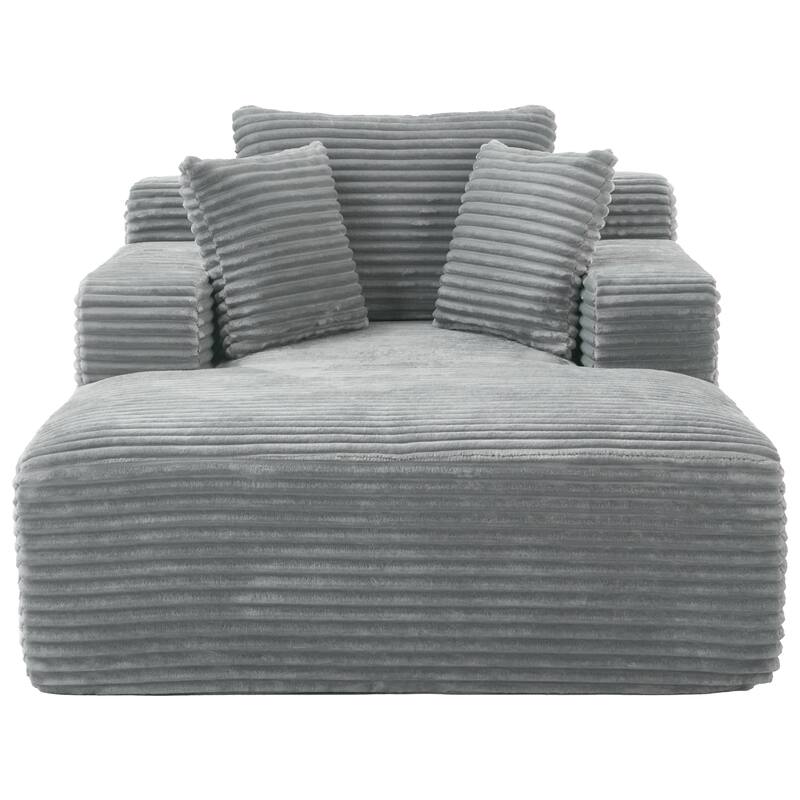 Modern Grey Corduroy Chaise Lounge Sofa with Wide Armrests and Extra Cushions for Comfort - 48.8"D x 66.1"W x 34.7"H