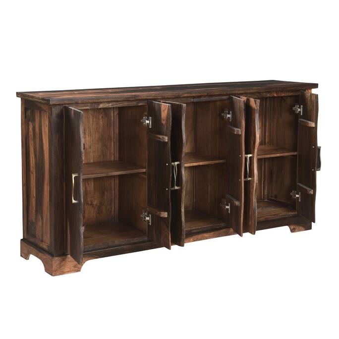 HomeRoots 72" Dark Brown Solid Wood Live Edge Sideboard with Six Doors - 72.00 in. x 36.00 in. x 16.00 in.