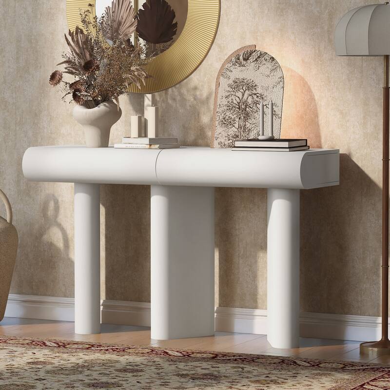 47.6" Modern Painted Entryway Table, Narrow Sofa Table with 2 Curved Drawers, Hallway Table with Geometric Legs