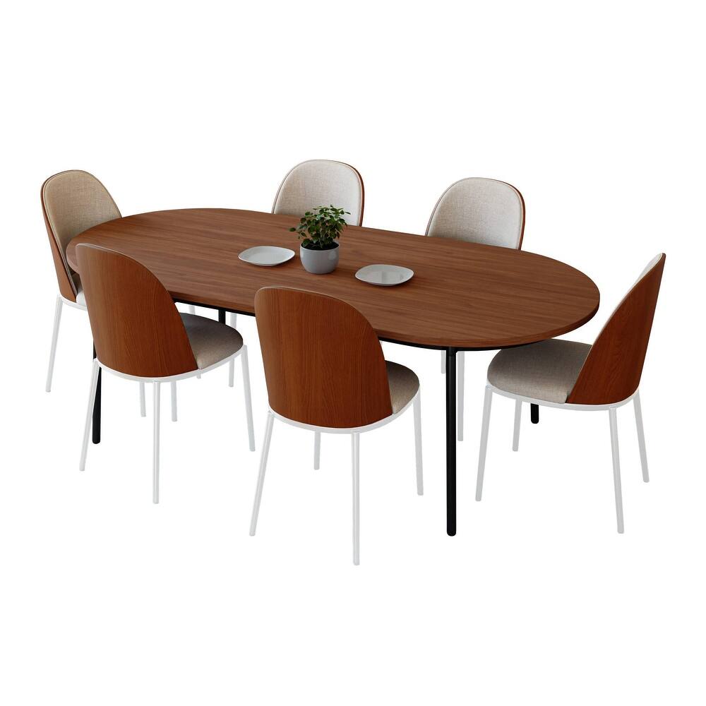 Tule Modern 7-Piece Dining Set with Solid Wood Top Dining Table and Fabric Upholstered Metal Legs Dining Chair