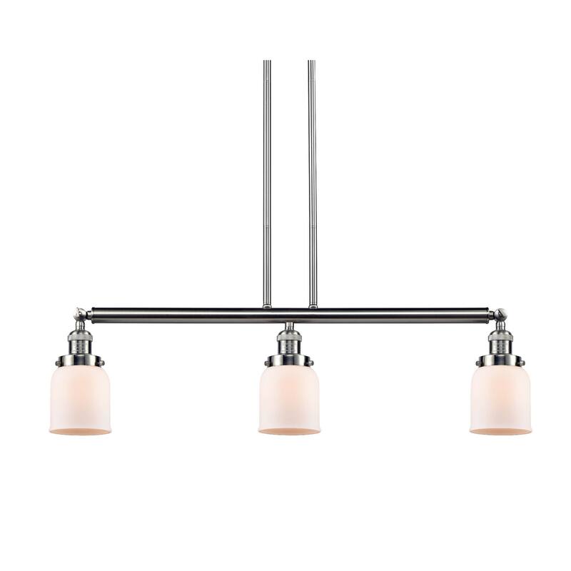 Innovations Lighting Small Bell 3 Light 38" Wide Linear Chandelier - Brushed Satin Nickel / Matte White Cased