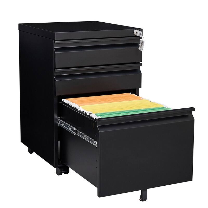 3-Drawer Lockable Rolling File Cabinet with Brakes - Legal/Letter Size, Requires Assembly