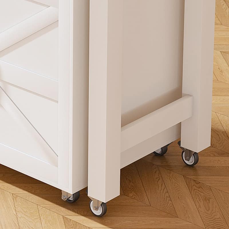 74.8"Kitchen Island with Extendable Dining Table & Power Outlet-Rolling Storage Cart on Wheels with 3 Drawers & 2 Door Cabinet