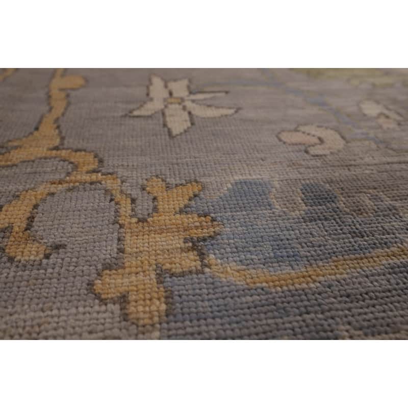 Vegetable Dye Oushak Turkish Area Rug Handmade Floral Grey Wool Carpet - 9'1" x 11'11"