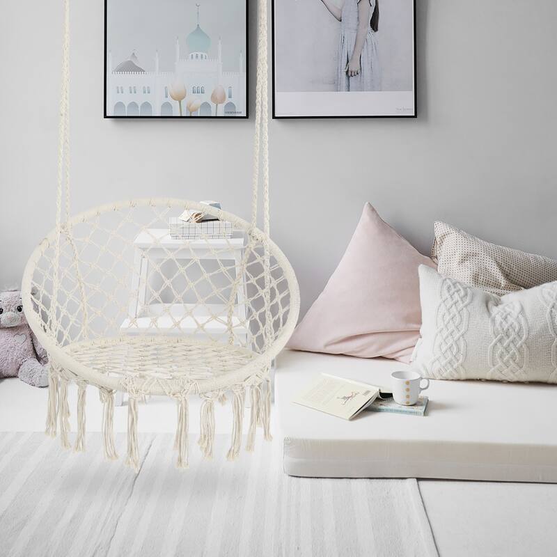 Hammock Chair Hanging Cotton Rope Hammock Swing Chair - Beige
