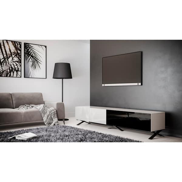 slide 1 of 11, B-Modern Influencer 90" White High-Gloss Modern IR Glass TV Stand White