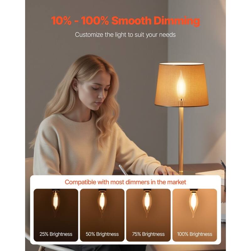 Clear Glass LED Candelabra Bulbs 12-Pack Flame Tip Dimmable E12 - 1.38 x 4.7 in
