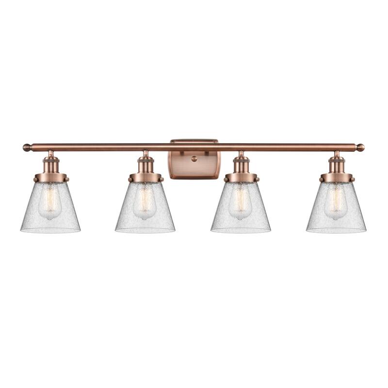 Innovations Lighting 916-4W-11-36 Cone Vanity Cone 4 Light 36" Wide - Antique Copper / Seedy