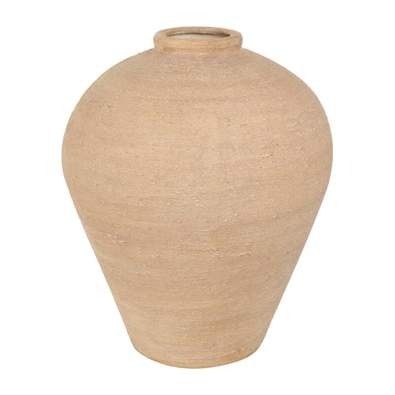 Beige Ceramic Wide Textured Vase