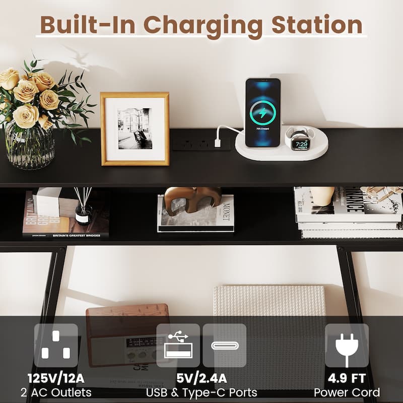 Gymax 40'' Console Table w/ Power Strip 3-Tier Entryway Table w/ RGB