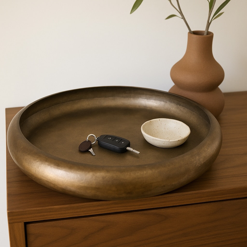 Decorative Round Shallow Bowl for Home Decor - 25", Bronze and Copper