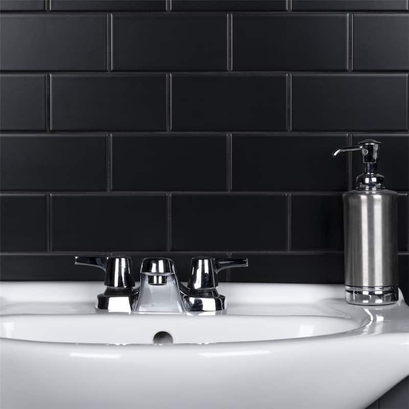 Merola Tile Crown Heights Matte Black 3" x 6" Ceramic Wall Tile