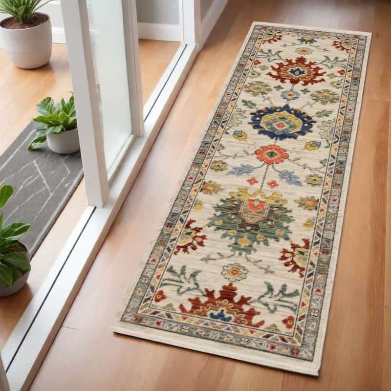 HomeRootsOriental Traditional Rectangle Area Rug - 74.8' X '23.62' X '0.32 - Blue/Red/Ivory