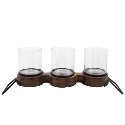 10"h Wooden 3-candle Holder, Brown 10.0"H - 26.0" x 5.0" x 10.0"