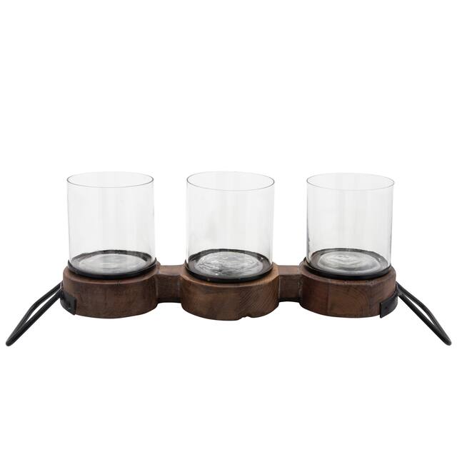 10"h Wooden 3-candle Holder, Brown 10.0"H - 26.0" x 5.0" x 10.0" - Brown - 26.0" x 5.0" x 10.0"