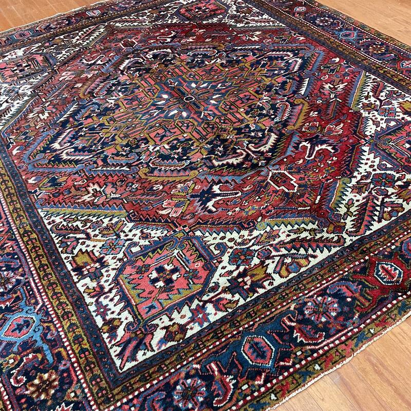 HERAT ORIENTAL Handmade 1920s Antique Heriz Wool Rug - 8'2" x 9'2"