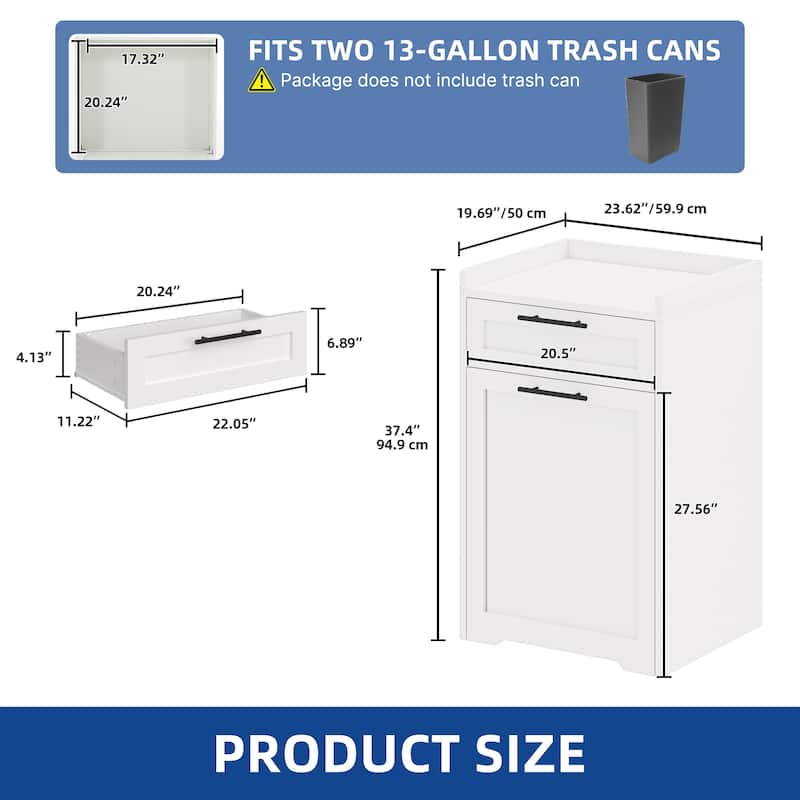 Moasis Double Pull-Out Trash Can Cabinet with Drawer, 2×13 Gallon Kitchen Trash Bin Cabinet