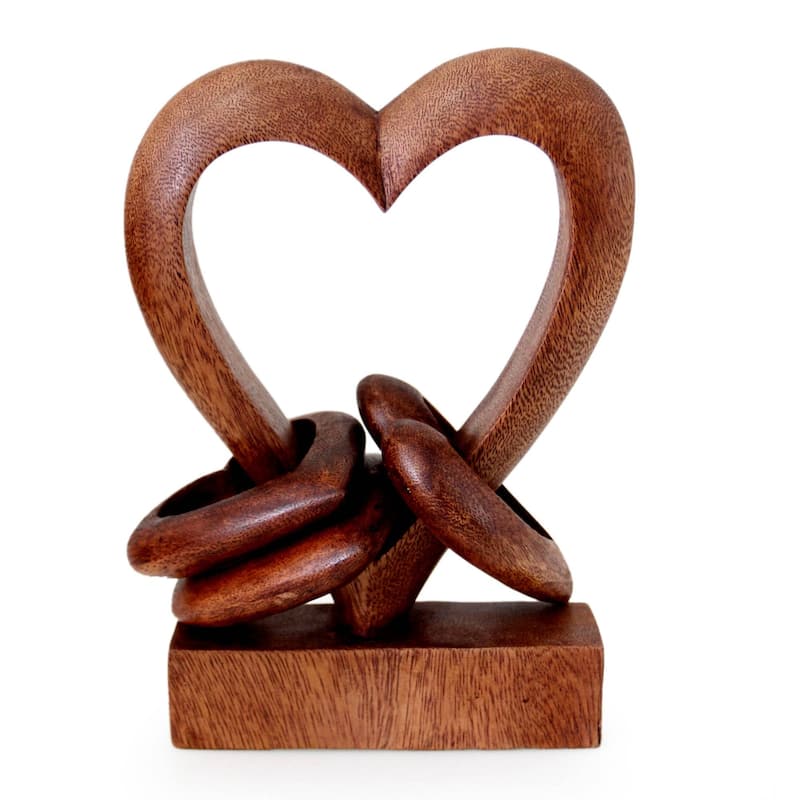 Handmade Wood Sculpture, 'Heart Power' (Indonesia) - Handmade - All Seasons - Antique - Wood - Sculptures - Brown