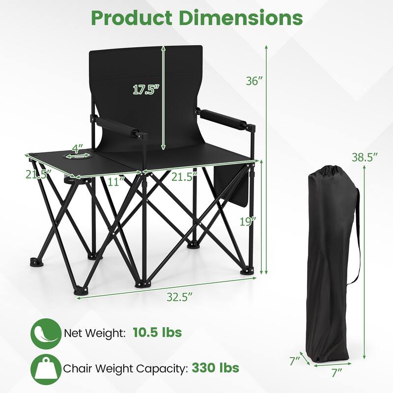 Gymax Oversized Camping Chair w/Side Table 2 Storage Pockets Cup