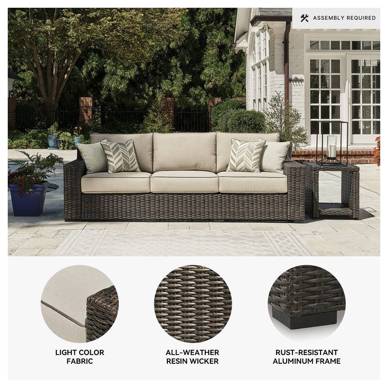 Signature Design by Ashley Coastline Bay Brown Outdoor Sofa with Cushion - 97.38" W x 36" D x 36" H
